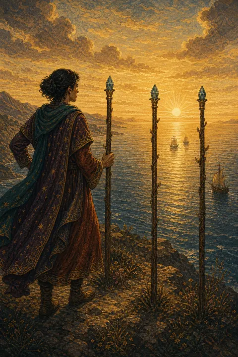 Three of Wands tarot artwork